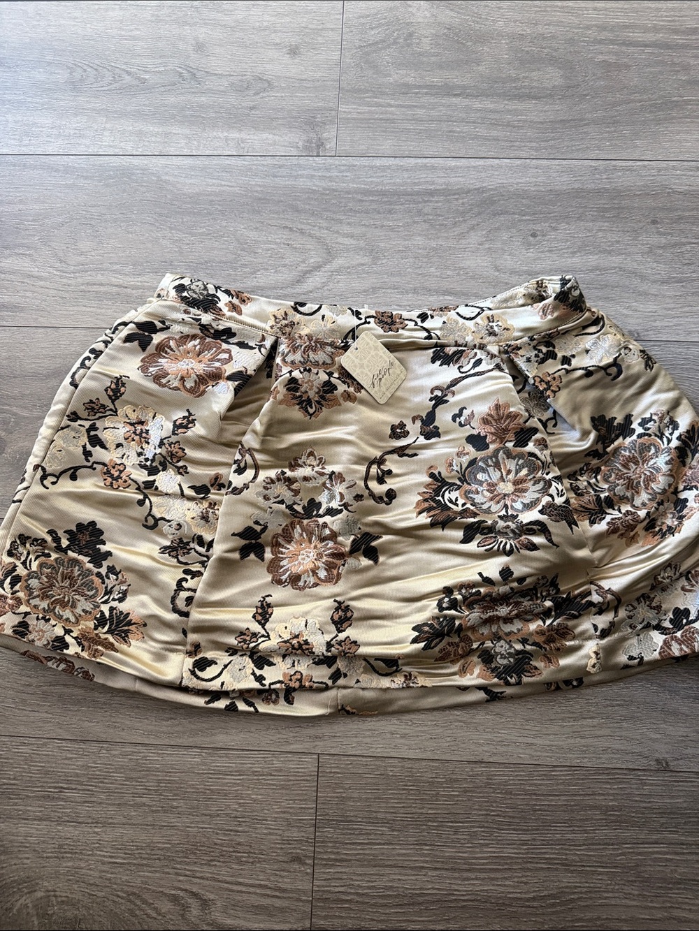 Free People Cream Floral Mini Skirt with Brown & Black Accents